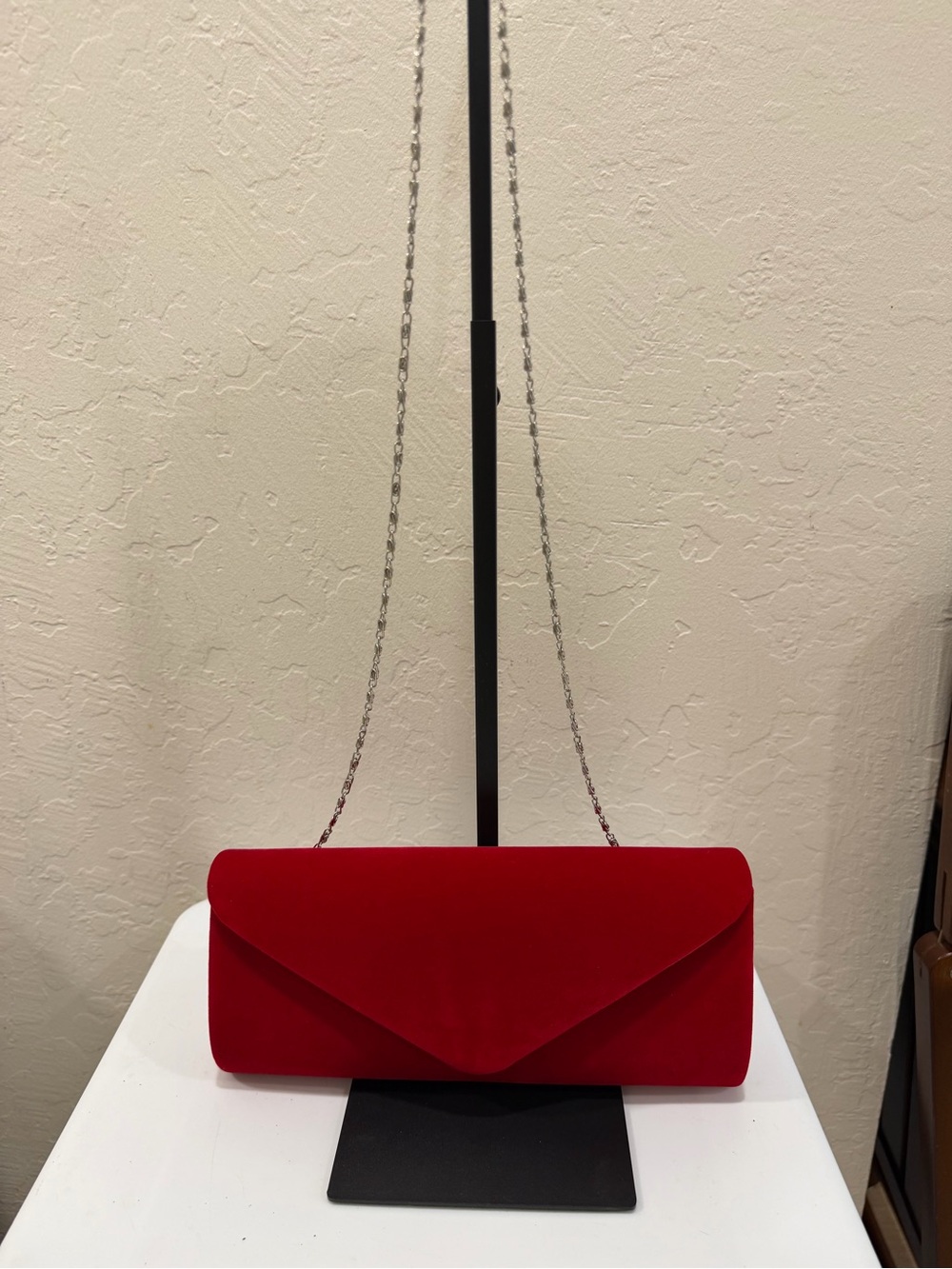 Red Velvet Envelope Clutch with Chain Strap